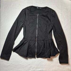 SHEIN Black Peplum Zip-Up Top